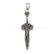 Viking 316 Surgical Stainless Steel Pendants, Sword Charm, Antique Silver, 55x16x4mm, Hole: 8.4x4.3mm(STAS-E212-136AS)