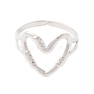 304 Stainless Steel Cuff Ring, Heart, Stainless Steel Color, US Size 6 1/4(16.7mm)(RJEW-F121-04P)
