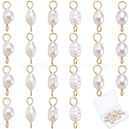 Natural Cultured Freshwater Pearl Potato Connector Charms, with Golden Tone 304 Stainless Steel Double Loops, Floral White, 15mm, Hole: 3mm, 30pcs/box(PALLOY-SC00014)