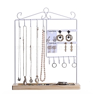 Iron Jewelry Organizer Display Rack, with Wooden Tray, for Necklaces Earrings Rings Display, White, 27.6x9.5x34.5cm(ODIS-K003-04)