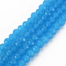 Glass Beads Strands, Imitation Jade, Faceted, Rondelle, Deep Sky Blue, 6x5mm, Hole: 1mm, about 84~85pcs/strand, 41.5~42cm(EGLA-A044-J6mm-D09)