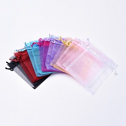 Solid Color Organza Bags, Wedding Favor Bags, Favour Bag, Mother's Day Bags, Rectangle, Mixed Color, 12x10cm, 40pcs/set(OP-X0001-04B)