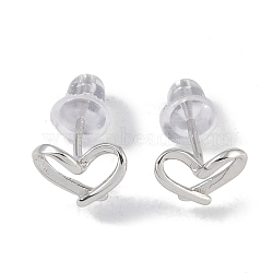 Heart Rhodium Plated 999 Sterling Silver Stud Earrings for Women, with 999 Stamp, Platinum, 6x8mm(EJEW-S215-18P)