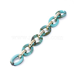 Handmade CCB Plastic Cable Chains, with Acrylic Linking Rings, Golden, Dark Turquoise, Links: 24.2x18.2x4mm and 19x12x4.7mm, 39.37 inch(1m)/strand(AJEW-JB00682-02)