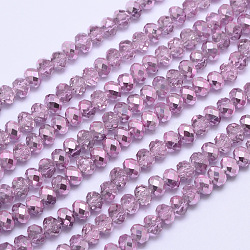 Faceted Rondelle Transparent Painted Glass Beads Strands, Violet, 4x3mm, Hole: 1mm, about 125pcs/strand, 15 inch(X-DGLA-J001-C08-4mm)