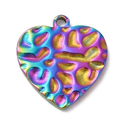 Ion Plating(IP) 304 Stainless Steel Pendants, Textured, Heart Charm, Rainbow Color, 24x22.5x2.3mm, Hole: 2.4mm(STAS-K267-10RC)