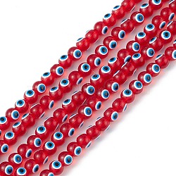 Baking Painted Glass Beads, Round with Evil Eye, Red, 6x5mm, Hole: 1.2mm, about 63~68pcs/strand, 13.70~15.04(34.8~38.2cm)(DGLA-C001-02E)