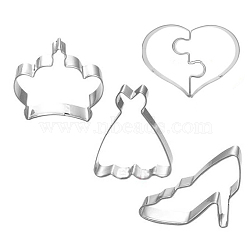 Tarnish Resistant 304 Stainless Steel Cookie Cutters, Cookies Moulds, DIY Biscuit Baking Tool, Crown & Heart & Dress & High-heeled Shoes, Stainless Steel Color, 54x57x17mm, 70x63mm, 84x65x17.5mm, 92x48x17.5mm, 4pcs/set(DIY-E012-23)