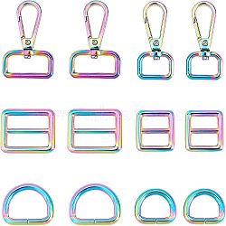 12Pcs Zinc Alloy Adjustable Buckle& Swivel Clasps, Iron D Rings, Rainbow Color, 26x24x4mm(FIND-FH0003-62)