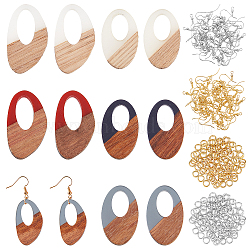 SUPERFINDINGS DIY 6 Pairs Mixed Shape Resin & Walnut Wood Earring Makings, Including Pendants, Brass Earring Hooks & Jump Ring, Golden & Silver, Pendant: 12pcs(DIY-FH0001-95)