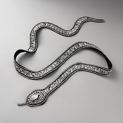 Snake Computerized Embroidery Cloth Iron on/Sew on Patches, Costume Accessories, Appliques, Crystal, 1080x48.5x8.5mm(PATC-WH0002-067B)