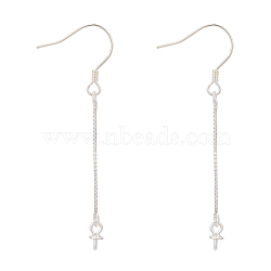 925 Sterling Silver Earring Hooks Findings, with 925 Stamp, with Box Chain & Cup Pearl Bail Pin, Silver, 50.5x0.8mm, 20 Gauge, Pin: 0.8mm, Tray: 3mm(STER-I014-09S)
