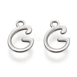 304 Stainless Steel Charms, Laser Cut, Letter, Stainless Steel Color, Letter.G, Letter G: 11x7.5x0.7mm, Hole: 1.5mm(X-STAS-L232-117G-P)