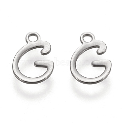 Non-Tarnish 304 Stainless Steel Charms, Laser Cut, Letter, Stainless Steel Color, Letter.G, Letter G: 11x7.5x0.7mm, Hole: 1.5mm(X-STAS-L232-117G-P)