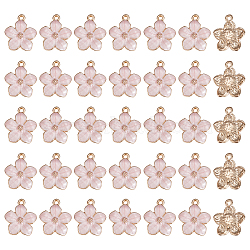 100Pcs Zinc Alloy Enamel Pendants, Flower, Golden, Pink, 16.5x14.5x2.5~3mm, Hole: 1.5mm(FIND-SC0004-33)