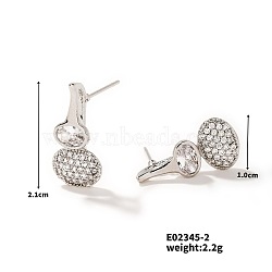 Chic European Style Copper & Zircon Horseshoe Stud Earrings, Fashion Jewelry, Platinum, 21x10mm(VS0402-2)