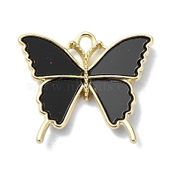 Acrylic Charms, with Alloy Finding, Butterfly Charms, Black, 25x30x3.5mm, Hole: 3mm(MACR-U007-01B-G)