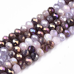 Opaque Glass Beads Strands, Faceted, AB Color Plated, Rondelle, Purple, 3.5x3mm, Hole: 0.8mm, about 140~144pcs/strand, 15.75 inch~16.14 inch(40cm~41cm)(X-GLAA-T006-12B)