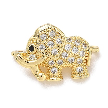Brass Micro Pave Clear Cubic Zirconia Elephant Spacer Bars, Cadmium Free & Lead Free, Long-Lasting Plated, Rack Plating, Real 18K Gold Plated, 15x23x9mm, Hole: 1.5mm