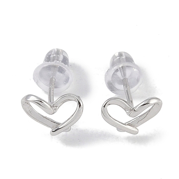 Heart Rhodium Plated 999 Sterling Silver Stud Earrings for Women, with 999 Stamp, Platinum, 6x8mm