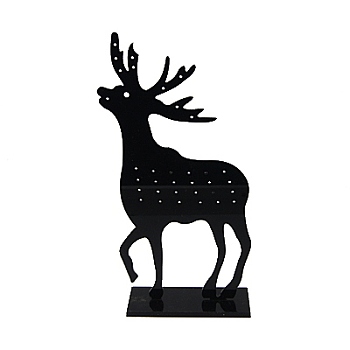 Plastic Ear Stud Display, Jewelry Display Rack, Christmas Reindeer/Stag, Black, 80x185x34mm