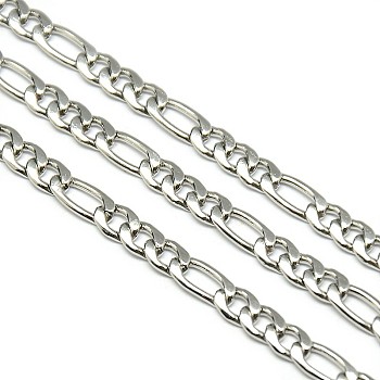 Stainless Steel Figaro Chains, Unwelded, Stainless Steel Color, 5~8x4x1mm