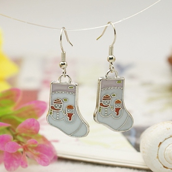 Fashion Earrings for Christmas, with Enameled Alloy Pendants and Brass Earring Hooks, White, 41mm