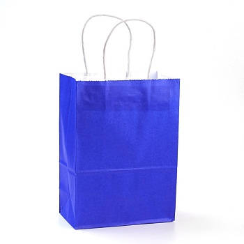 Pure Color Kraft Paper Bags, Gift Bags, Shopping Bags, with Paper Twine Handles, Rectangle, Blue, 15x11x6cm