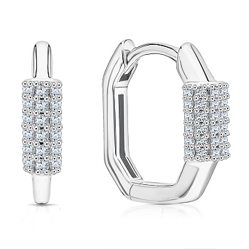 925 Sterling Silver Micro Pave Clear Cubic Zirconia Hoop Earrings for Women, Platinum