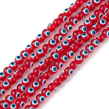 Baking Painted Glass Beads, Round with Evil Eye, Red, 6x5mm, Hole: 1.2mm, about 63~68pcs/strand, 13.70~15.04(34.8~38.2cm)