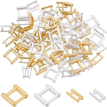 SUPERFINDINGS 80Pcs 4 Styles Eco-Friendly Brass Watch Band Clasps, Long-Lasting Plated, Lead Free & Cadmium Free, Golden & Silver, 7~7.5x3.5~7.5x1.5~2mm, Hole: 3.8~4.8mm, 20pcs/style