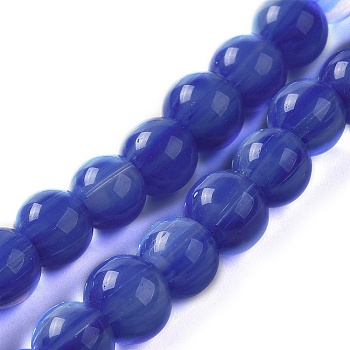 Handmade Lampwork Beads, Round, Blue, 7~7.5x6~6.5mm, Hole: 1.2mm, about 102~104pcs/strand, 25.59~26.38''(65~67cm)