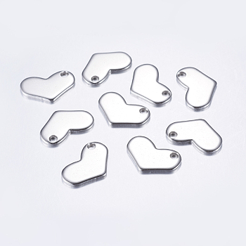 201 Stainless Steel Stamping Blank Tag Charms, Heart, Stainless Steel Color, 12x18.5x1.5mm, Hole: 2mm