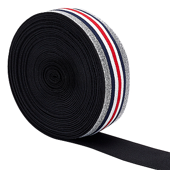 ARRICRAFT Polyester Elastic Ribbon, with Stripe Pattern, Flat, Colorful, 40mm, about 10.00 Yards(9.14m)/Bag