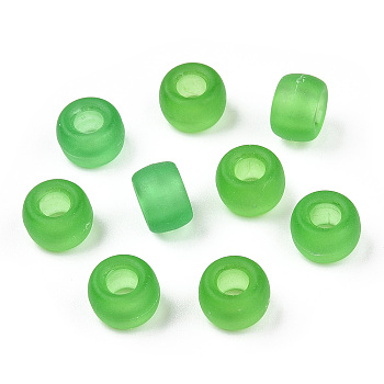 Transparent Plastic Beads, Frosted, Barrel, Lime Green, 9x6mm, Hole: 3.8mm, about 1900pcs/500g
