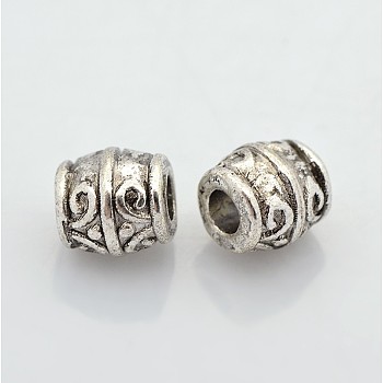 Tibetan Style Alloy Beads, Lead Free & Nickel Free & Cadmium Free, Barrel, Antique Silver, about 8mm wide, 8mm thick, hole: 3mm