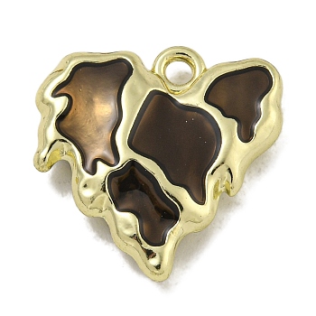 Alloy Enamel Pendants, Cadmium Free & Nickel Free & Lead Free, Heart Charm, Golden, Black, 16.5x16.5x4mm, Hole: 1.6mm