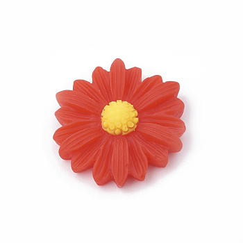 Resin Cabochons, Flower/Daisy, Red, 23x22x7mm