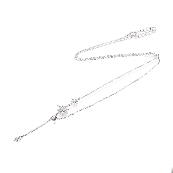 Rhodium Plated 925 Sterling Silver Clear Cubic Zirconia Star Tassel Necklace Making, for Half Drilled Beads, with 925 Stamp, Platinum, 17.91 inch(45.5cm), Pin: 0.8mm