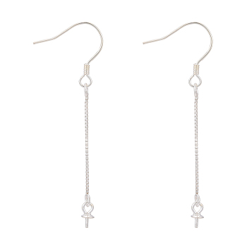 925 Sterling Silver Earring Hooks Findings, with 925 Stamp, with Box Chain & Cup Pearl Bail Pin, Silver, 50.5x0.8mm, 20 Gauge, Pin: 0.8mm, Tray: 3mm