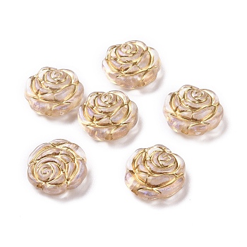 Plating Transparent Acrylic Beads, Golden Metal Enlaced, Rose, Clear, 13.5x14x5mm, Hole: 1.6mm, 1050pcs/500g