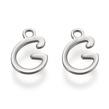304 Stainless Steel Charms, Laser Cut, Letter, Stainless Steel Color, Letter.G, Letter G: 11x7.5x0.7mm, Hole: 1.5mm