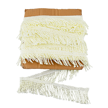 10.5 Yards Polyester Tassel Lace Ribbon, Fringe Trimming, Garment Accessories, Champagne Yellow, 2-3/8 inch(60mm), about 11.48 Yards(10.5m)/Card