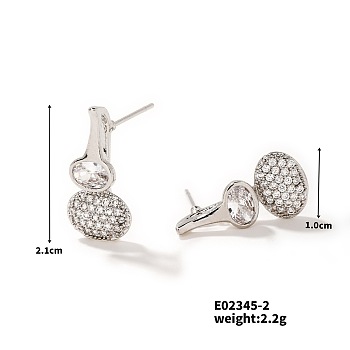 Chic European Style Copper & Zircon Horseshoe Stud Earrings, Fashion Jewelry, Platinum, 21x10mm