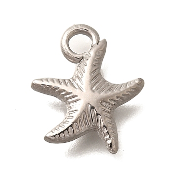 304 Stainless Steel Pendants, Starfish Charms, Anti-Tarnish, Stainless Steel Color, 16.5x14x3.5mm, Hole: 2.5mm