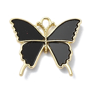 Acrylic Charms, with Alloy Finding, Butterfly Charms, Black, 25x30x3.5mm, Hole: 3mm