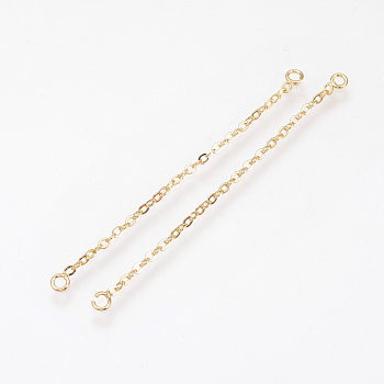 Brass Chain Links connectors, Nickel Free, Real 18K Gold Plated, 55x3x1mm, Hole: 1.5mm