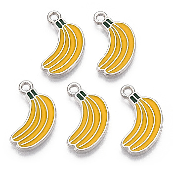 Alloy Enamel Pendants, Banana Charms, Platinum, Gold, 19.5x11x1.5mm, Hole: 1.6mm