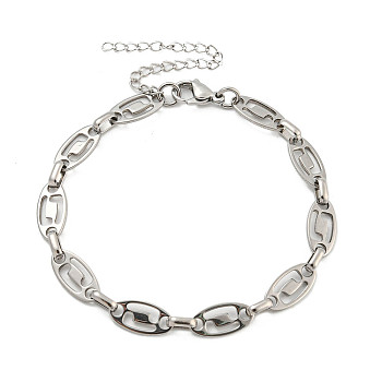 304 Stainless Steel Oval Link Chains Bracelets for Men & Women, Stainless Steel Color, 7-3/8 inch(18.8cm)