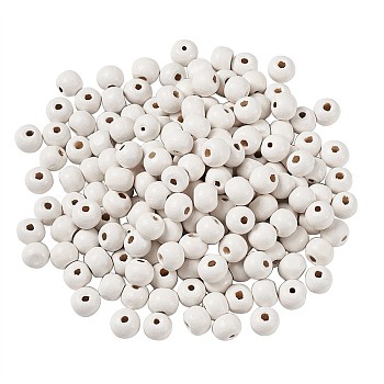 Dyed Natural Wood Beads, Round, White, 8x7mm, Hole: 3mm, 300pcs/bag